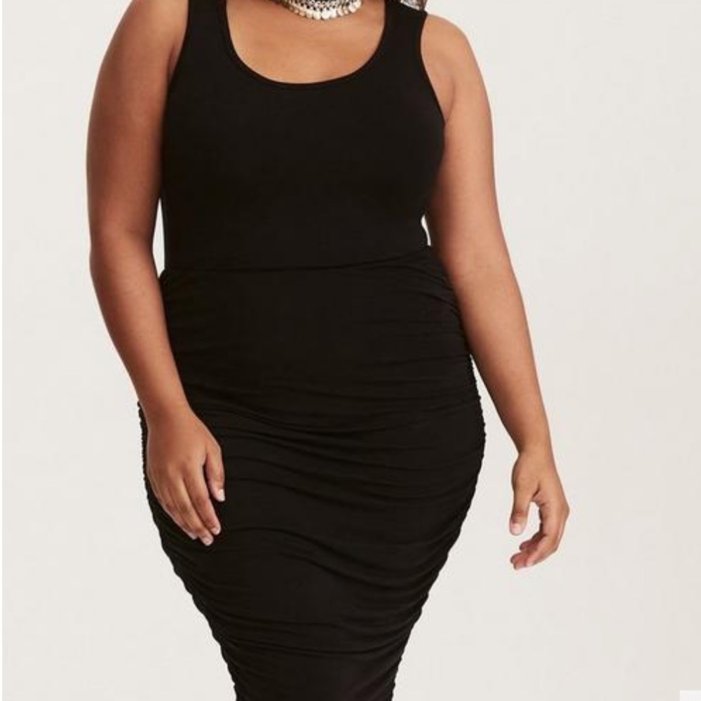 Torrid Black Shirred Jersey Bodycon Dress 5x 28 maxi